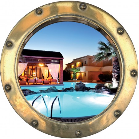 Sticker hublot trompe l'oeil Piscine