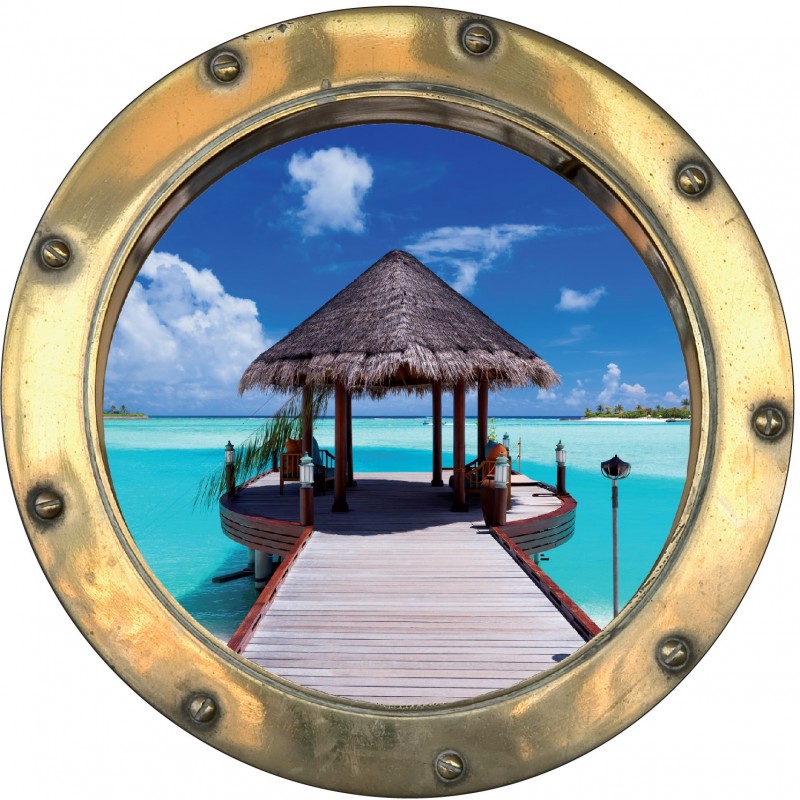 Sticker hublot trompe l'oeil Les Maldives