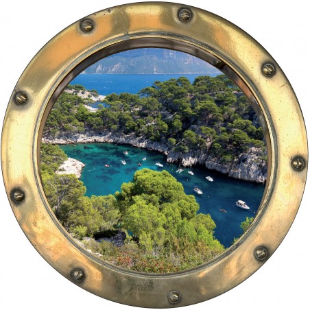 Sticker hublot trompe l'oeil Les Calanques