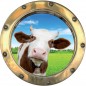 Stickers hublot trompe l'oeil Vache