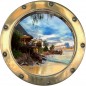 Sticker hublot trompe l'oeil Mer plage