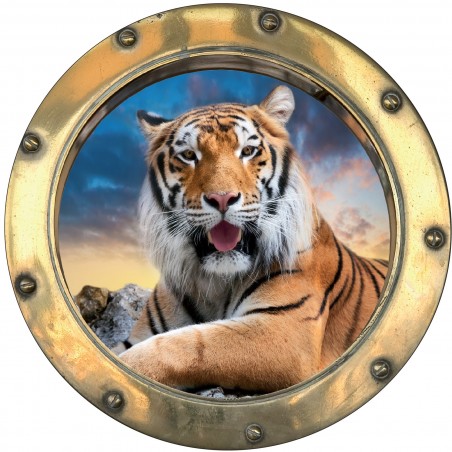 Sticker hublot trompe L'oeil Tigre