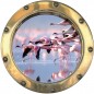 Sticker hublot trompe L'oeil Flamands rose