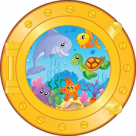 Sticker hublot trompe L'oeil enfant animaux de la mer