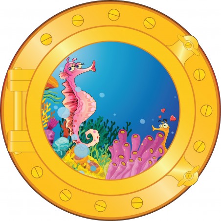 Sticker hublot trompe L'oeil enfant hippocampe