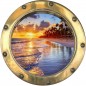 Sticker hublot trompe L'oeil Coucher de soleil sur Plage