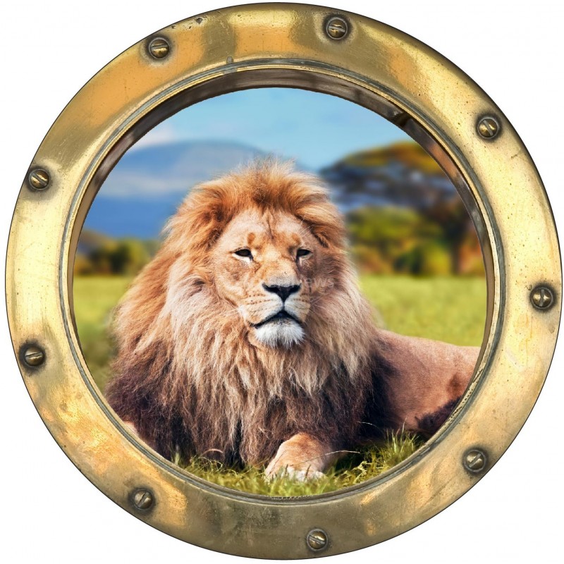 Stickers hublot trompe L'oeil Lion