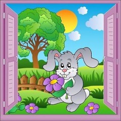 Sticker enfant fenêtre trompe l'oeil Lapin 918