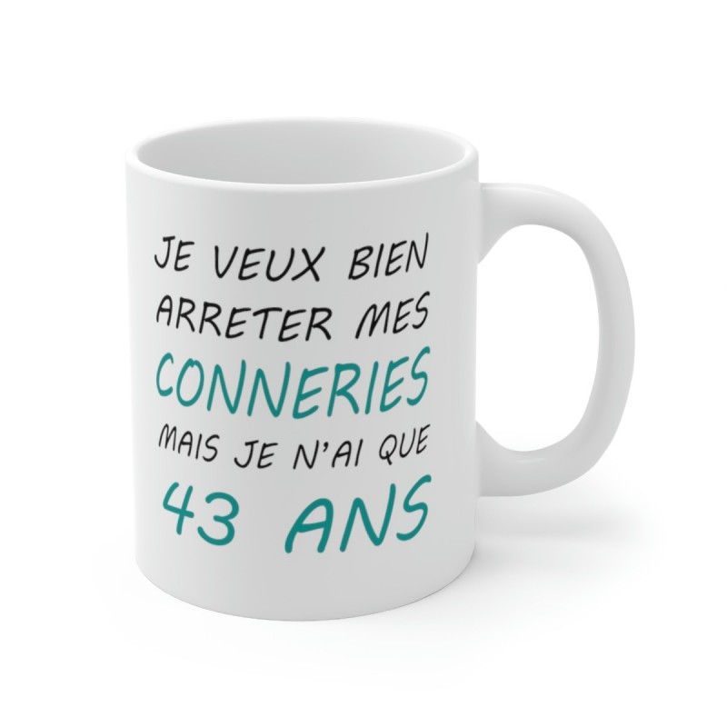 Mug 43 ans - Idée cadeau anniversaire homme ou femme - Tasse original  humour rig