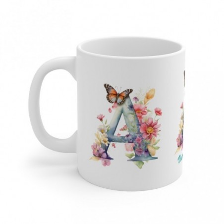 Mug personnalisé alphabet lettre A avec ou sans prénom imprimé sur 3 faces