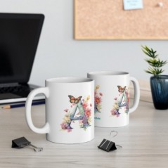 Mug personnalisé alphabet lettre A avec ou sans prénom imprimé sur 3 faces