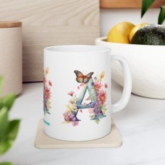 Mug personnalisé alphabet lettre A avec ou sans prénom imprimé sur 3 faces