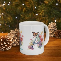 Mug personnalisé alphabet lettre A avec ou sans prénom imprimé sur 3 faces