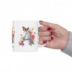 Mug personnalisé alphabet lettre A avec ou sans prénom imprimé sur 3 faces