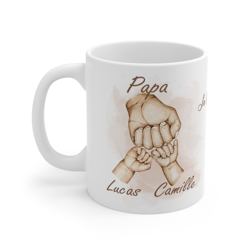 Mug La Famille personnalisable avec prénoms - Tasse personnalisée Papa avec 2 mains d'enfants