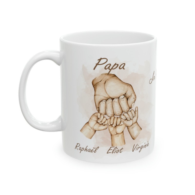 Mug La Famille personnalisable avec prénoms - Tasse personnalisée Papa avec 1 main d'enfants