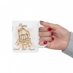 Mug La Famille personnalisable avec prénoms - Tasse personnalisée Papa avec 1 main d'enfants