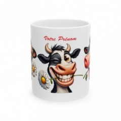 Mug personnalisé personnalisable Vache marrante avec prénom ou petit texte - Idée cadeau - Tasse Humour Rigolo Fun