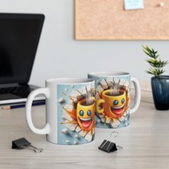 Mug 3D Emoji Content - Idée cadeau - Tasse en céramique - Humour Sympa Fun