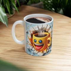 Mug 3D Emoji Content - Idée cadeau - Tasse en céramique - Humour Sympa Fun