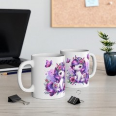 Mug Licorne fleurs papillons - Idée cadeau - Tasse originale en céramique