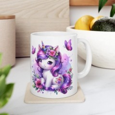 Mug Licorne fleurs papillons - Idée cadeau - Tasse originale en céramique