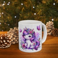 Mug Licorne fleurs papillons - Idée cadeau - Tasse originale en céramique