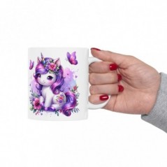 Mug Licorne fleurs papillons - Idée cadeau - Tasse originale en céramique