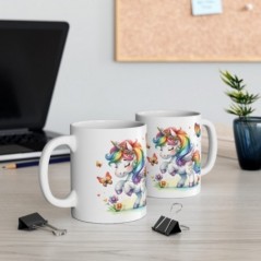 Mug Licorne coloré papillons - Idée cadeau - Tasse originale en céramique