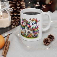 Mug Licorne coloré fleurs papillons - Idée cadeau - Tasse originale en céramique