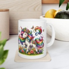 Mug Licorne coloré fleurs papillons - Idée cadeau - Tasse originale en céramique