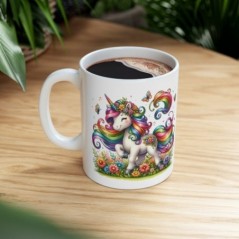 Mug Licorne coloré fleurs papillons - Idée cadeau - Tasse originale en céramique