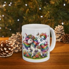 Mug Licorne coloré fleurs papillons - Idée cadeau - Tasse originale en céramique