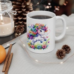 Mug Licorne coloré fleurs - Idée cadeau - Tasse originale en céramique