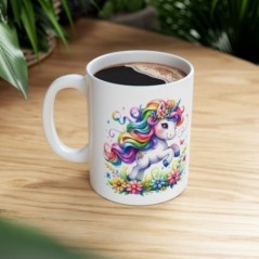 Mug Licorne coloré fleurs - Idée cadeau - Tasse originale en céramique