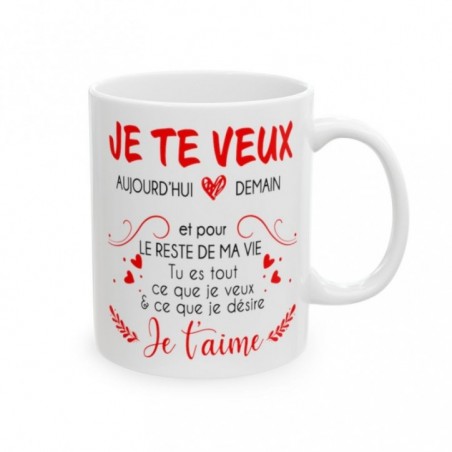 Mug Amour je te veux je t'aime - Idée cadeau - Tasse en céramique originale