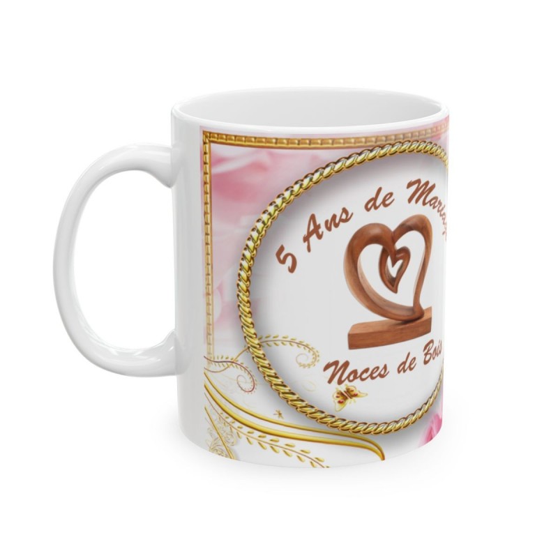 Mug 5 ans de Mariage Noces de Bois - idée cadeau - tasse anniversaire de Mariage