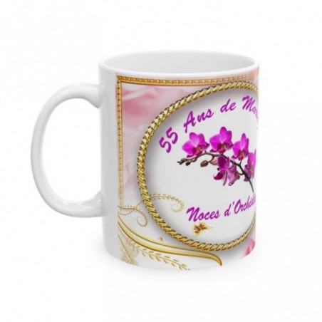 Mug 55 ans de Mariage Noces d'Orchidée - idée cadeau - tasse anniversaire de Mariage