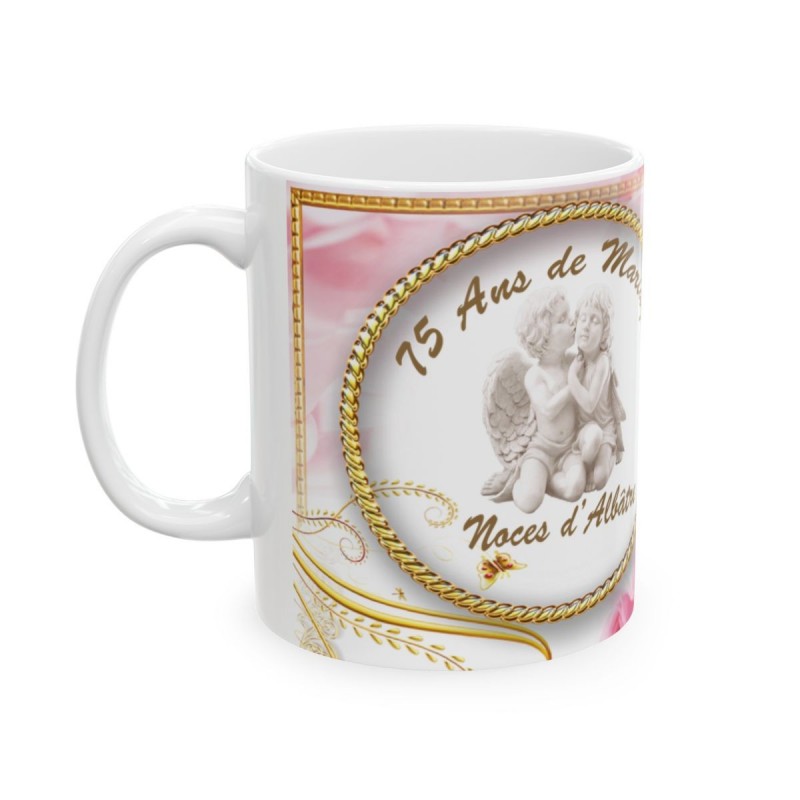 Mug 75 ans de Mariage Noces d'Albatre - idée cadeau - tasse anniversaire de Mariage