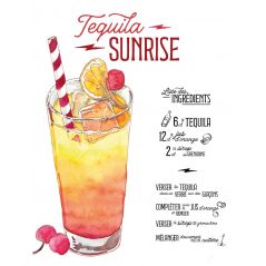 Plaque Recette Cocktail Téquila Sunrise en aluminium - Plaque décorative