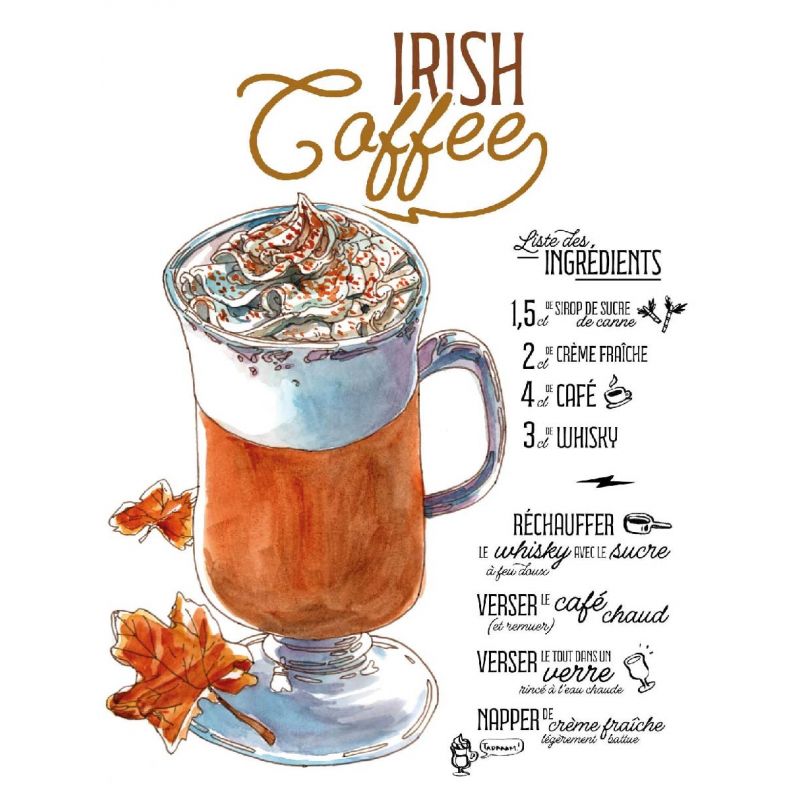 Plaque Recette Irish Coffee en aluminium - Plaque décorative