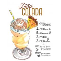 Plaque Recette Cocktail Pina Colada en aluminium - Plaque décorative