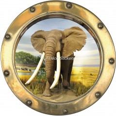 Sticker hublot trompe l'oeil déco Eléphant