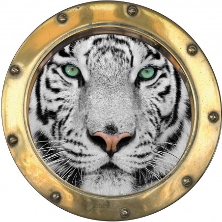 Sticker hublot trompe l'oeil déco Tigre