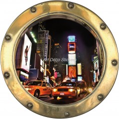 Sticker hublot trompe l'oeil déco New York